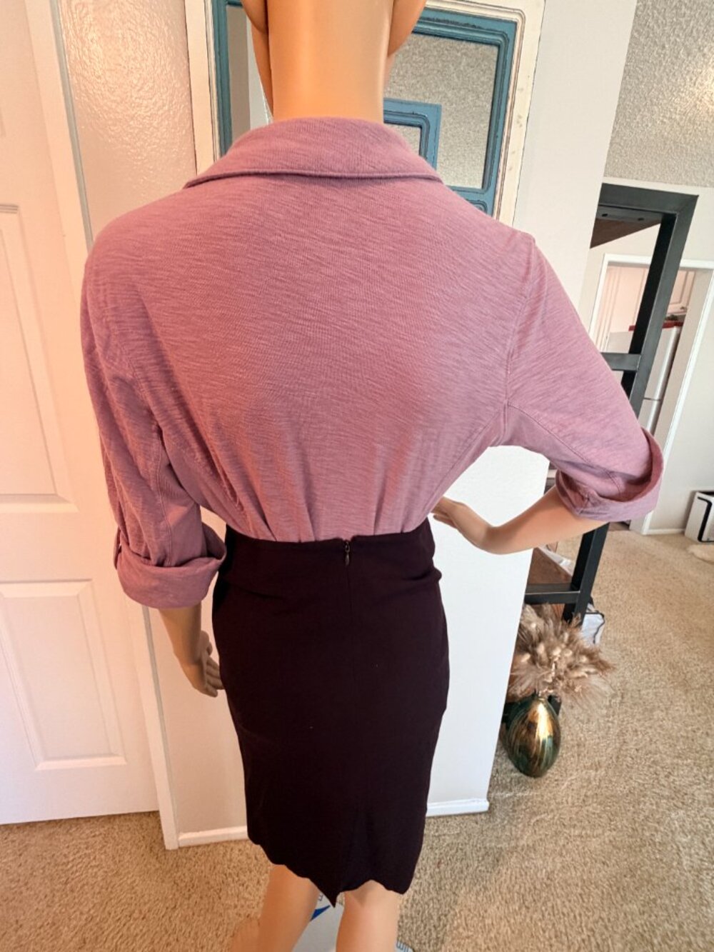 Purple Contrast Ribbed Surplus Shirt - Picture 6 of 16
